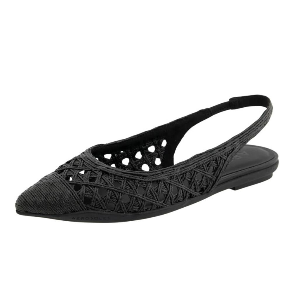 Aerosoles Womens Diego Flats Size 5.5 M EU 36 Black Raffia NIB